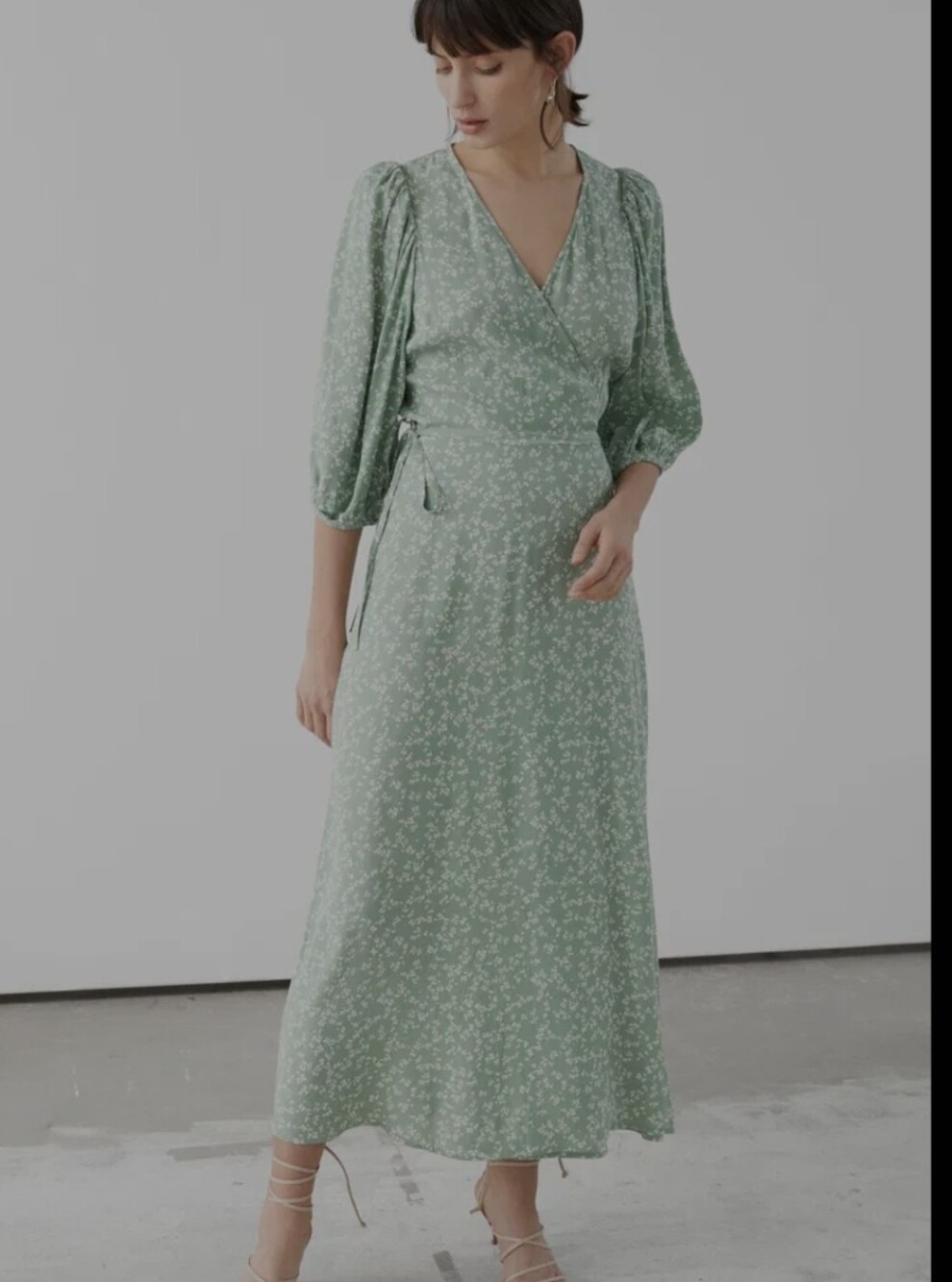 & OTHER STORIES NWOT MINT N WHITE PUFF SLEEVE WRAP MIDI DRESS SZ 8